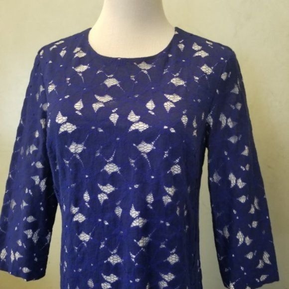 NWOT Cynthia Steffe lace 3/4 sleeve royal blue dress size 2 (272) - Picture 3 of 13